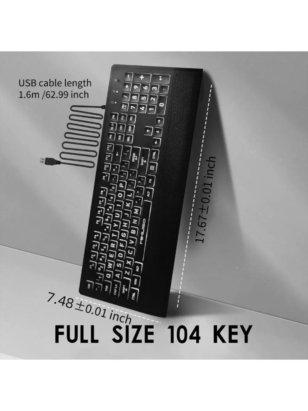Large Print Backlit USB Keyboard for Seniors | Ergonomic, High Contrast